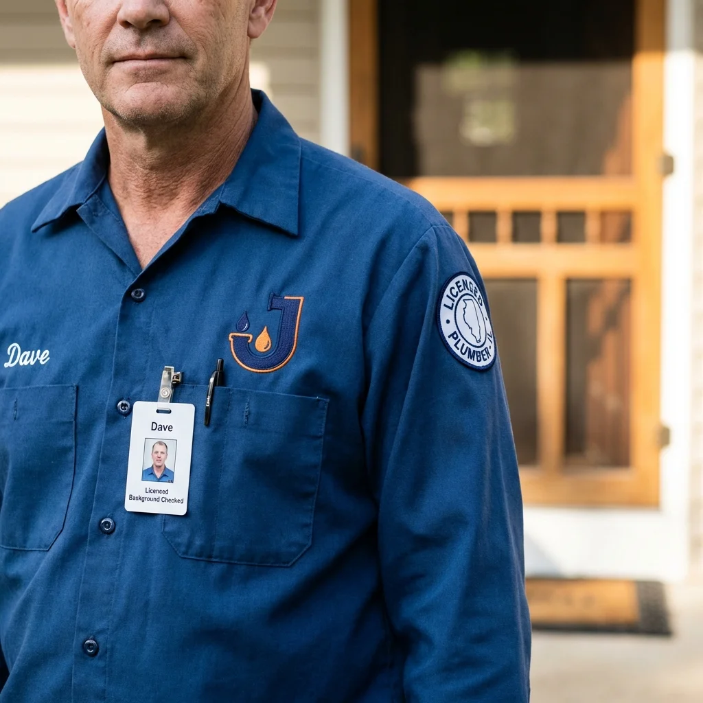 Licensed plumber showing ID badge in Crab Orchard, WV
