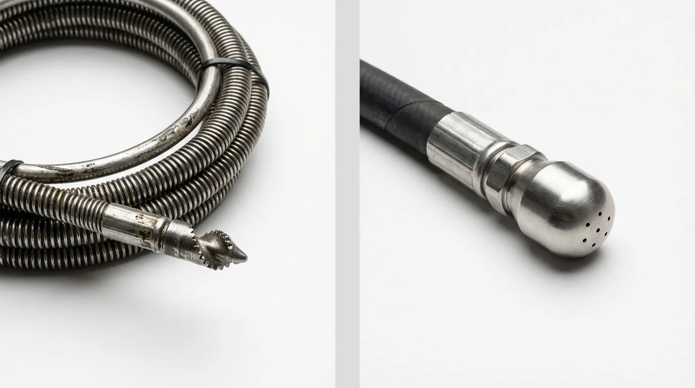 Drain snake cable and hydro jetting nozzle used for drain cleaning in Crab Orchard, WV