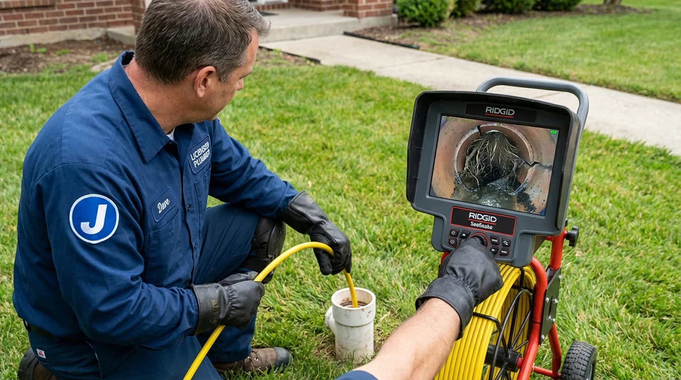 Sewer camera inspection being performed by Johns Plumbing LLC in Crab Orchard