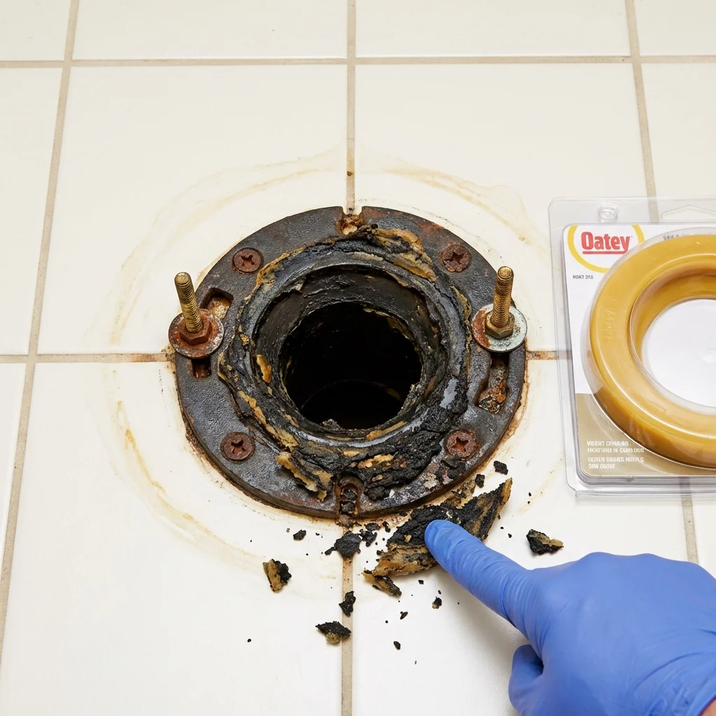 Failed wax ring showing water seepage at the base of a toilet in a Crab Orchard, WV home