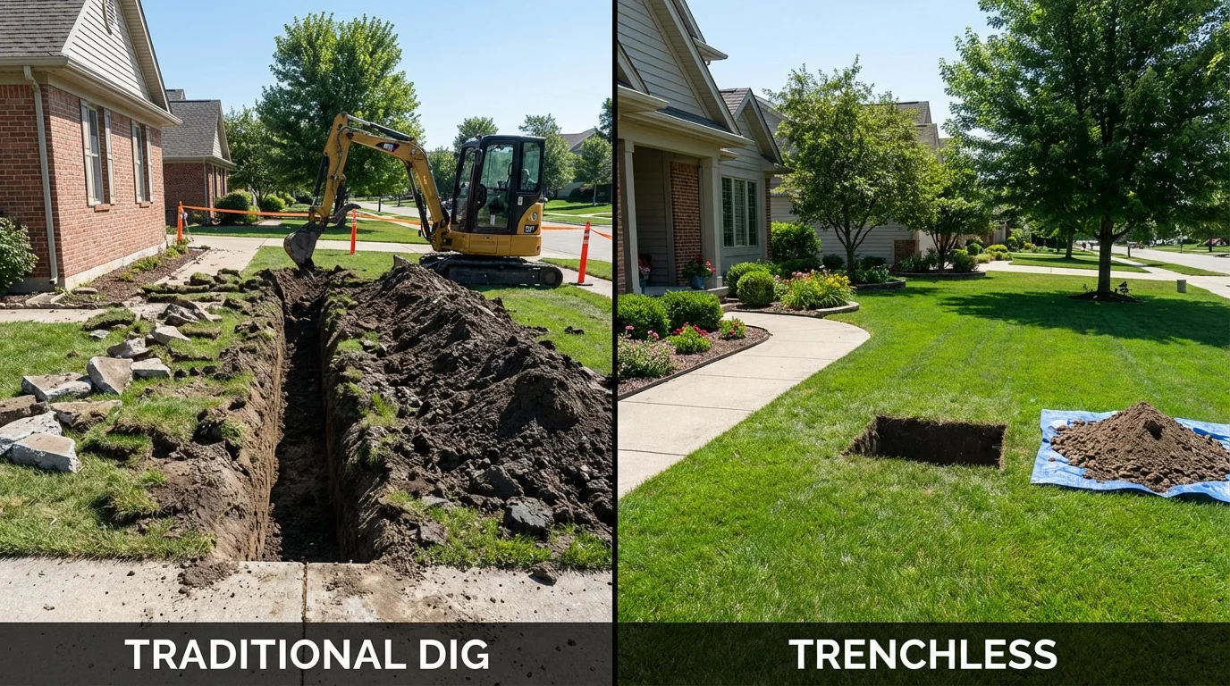 Trenchless sewer repair with minimal yard damage versus traditional excavation in Crab Orchard, WV
